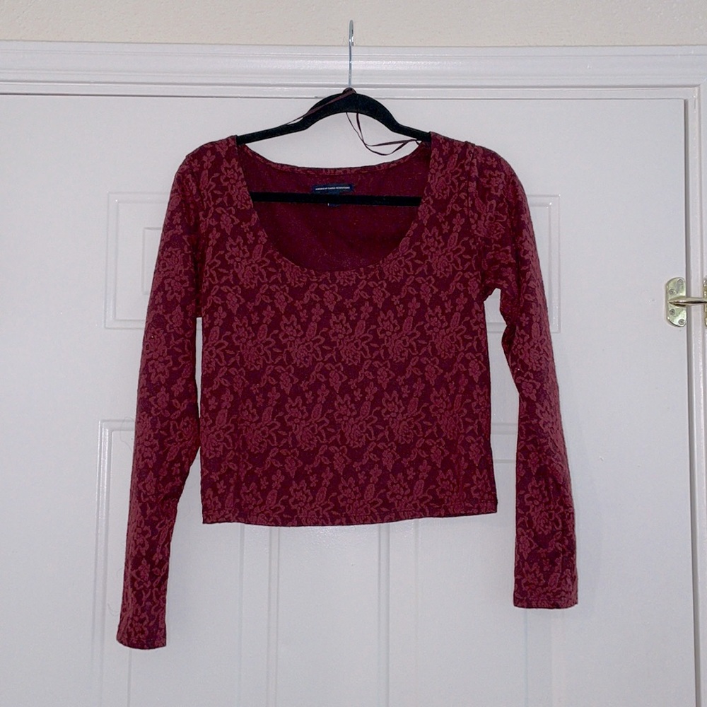 American Eagle Outfitters Maroon Lace Crop Top
